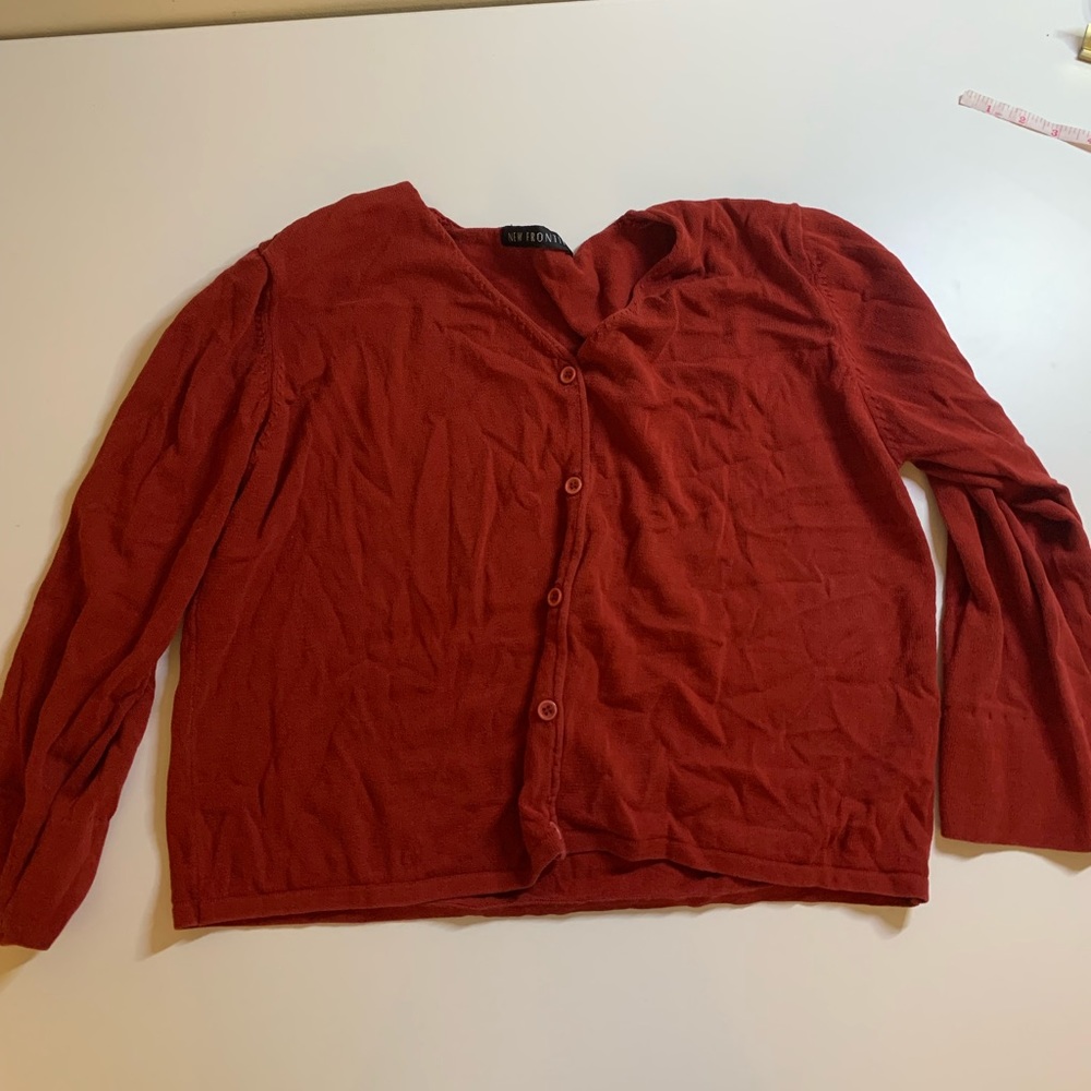 Button down cropped red sweater